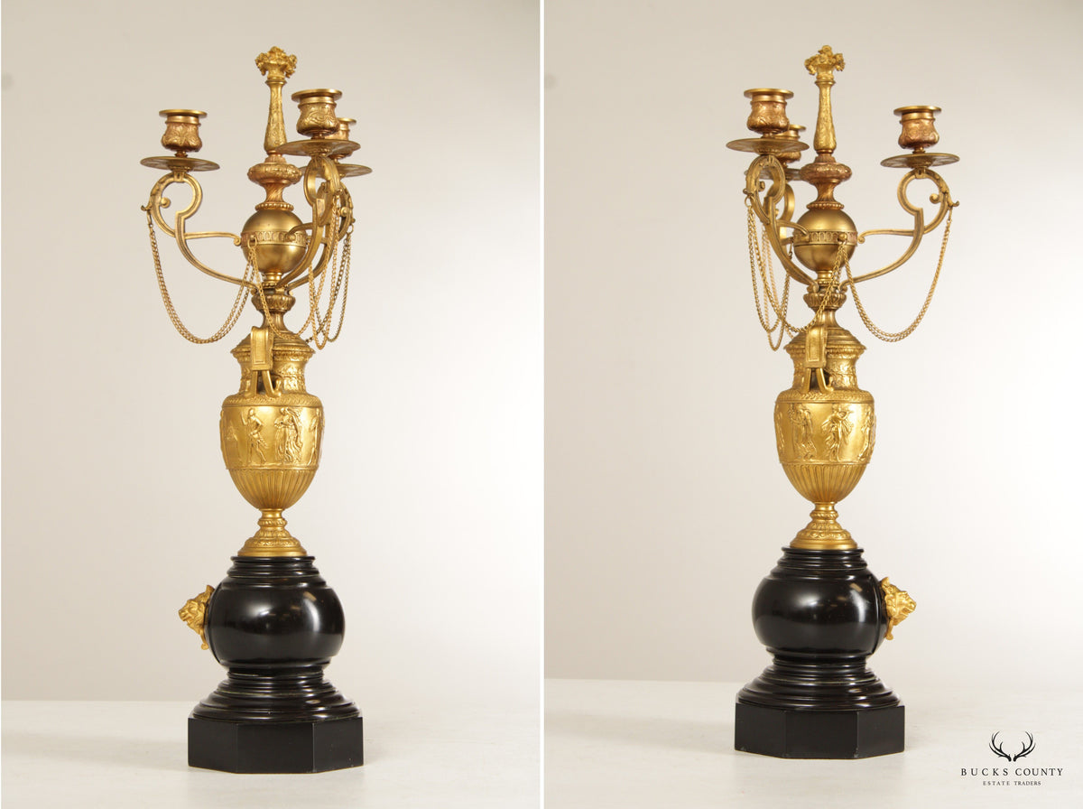 Neoclassical Style Pair of Gilt Bronze Marble Candelabra