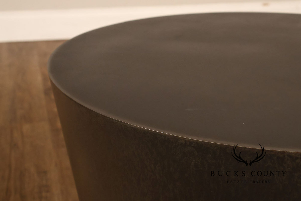 Modern Patinated Steel Round Drum Side Table