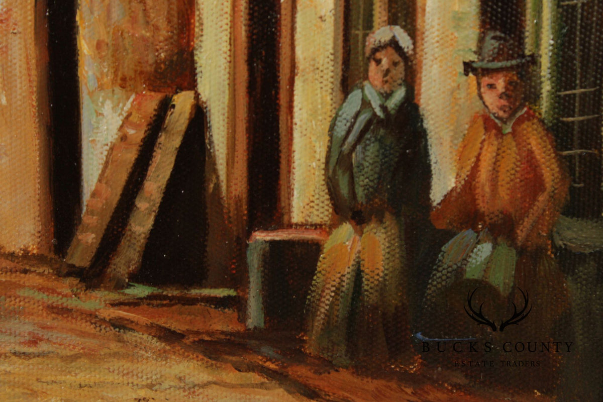 Italian Village Scene Oil Painting, Signed