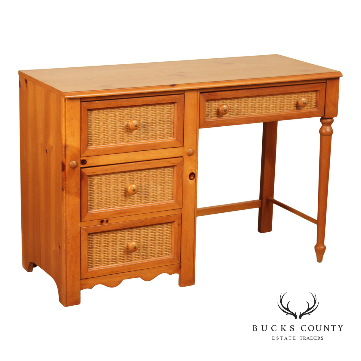 Stanley Furniture Pine and Wicker Writing Desk