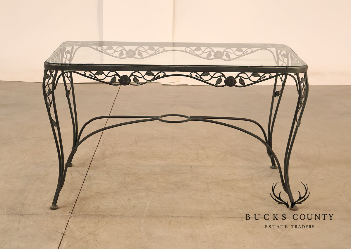 Vintage Glass Top Wrought Iron Patio Table
