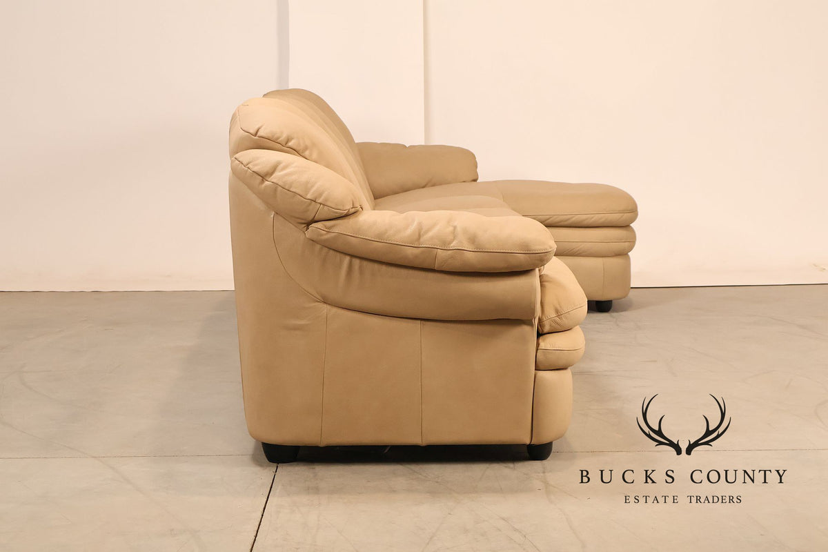 Italian Made Leather Sectional Sofa With Chaise