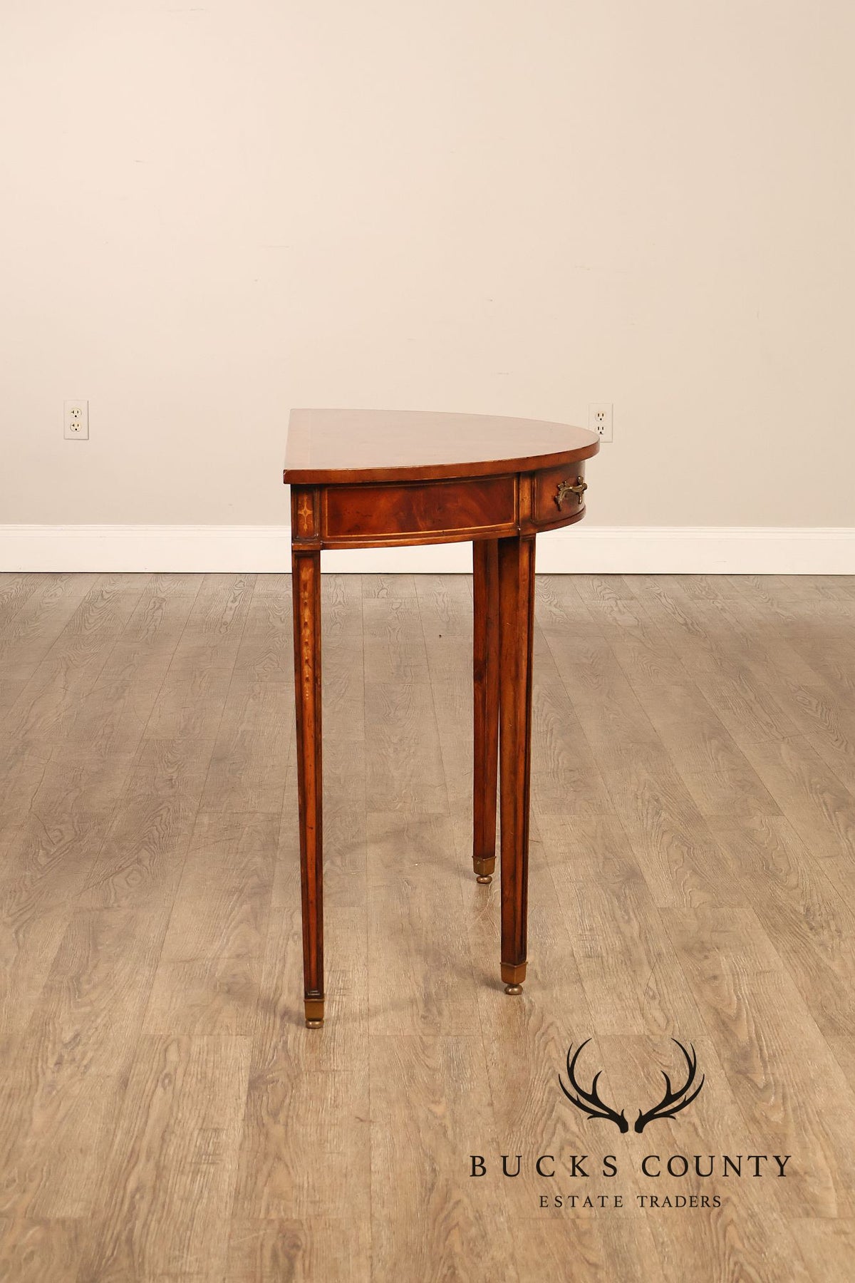 Jonathan Charles Inlaid Mahogany Demilune Console Table