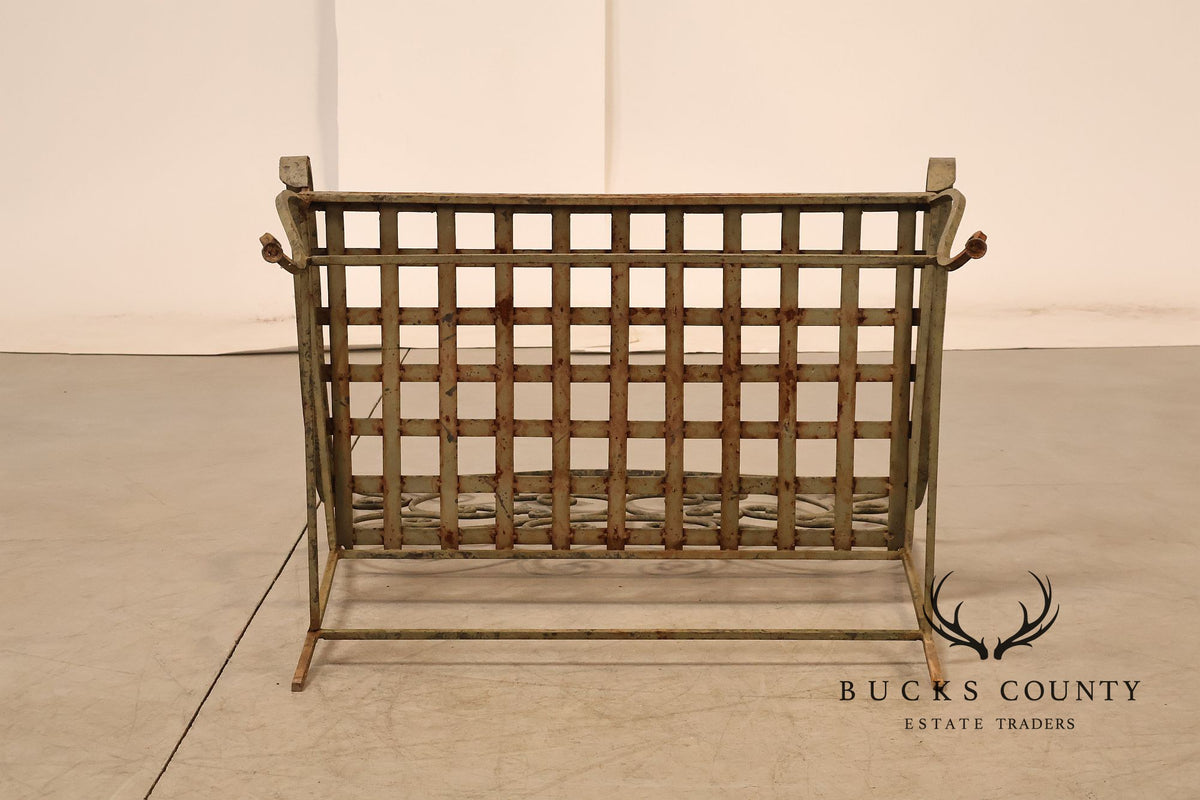 Vintage Wrought Iron Garden Bench With Scrollwork Back