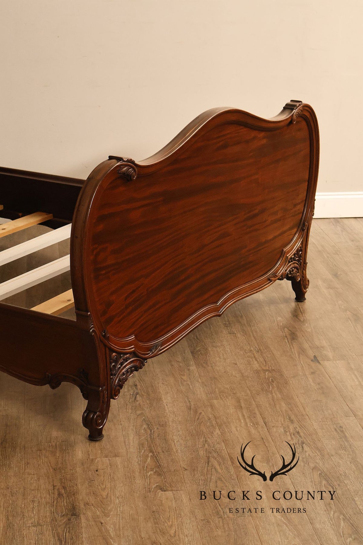 Antique Victorian R.J. Horner Carved Mahogany Full Size Sleigh Bed Frame