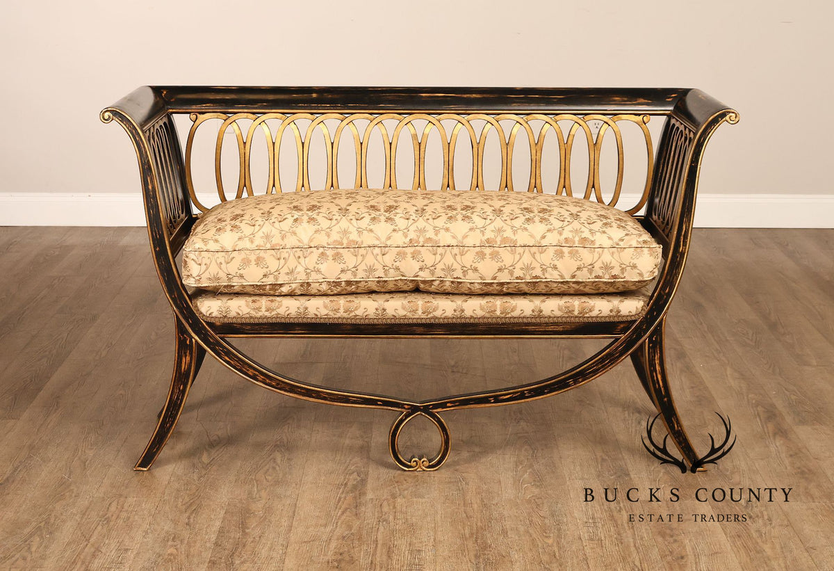 Armando Rho Regency Style Settee Bench Black and Gold