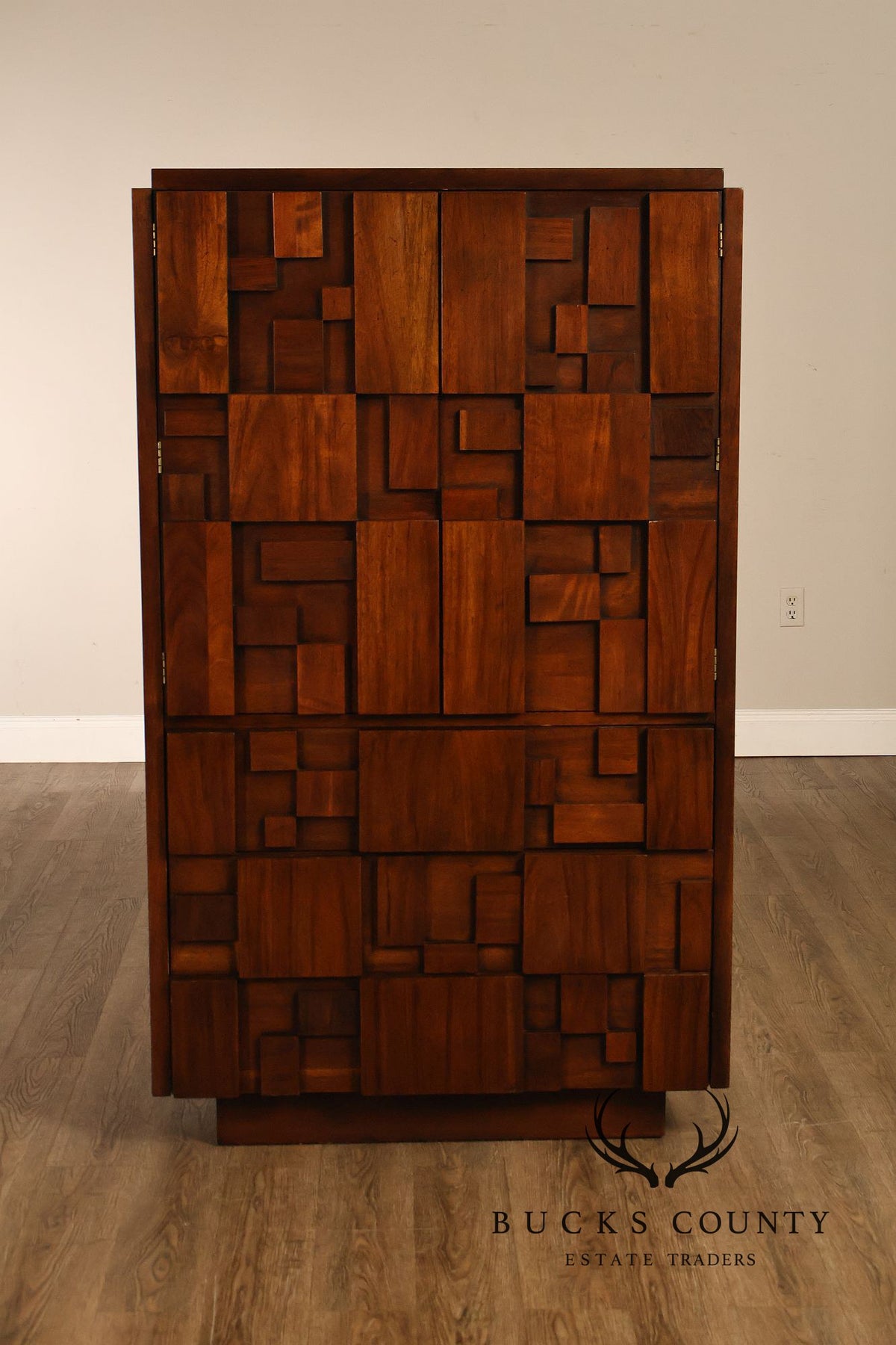 Vintage Lane Mid-Century Modern Brutalist Walnut Armoire