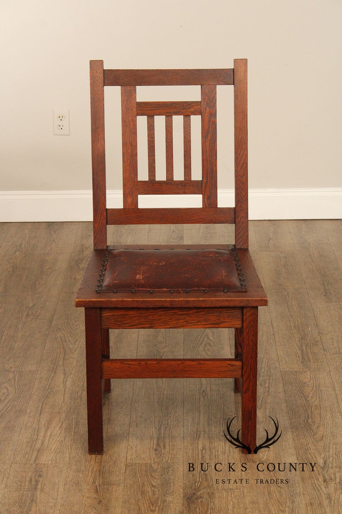 Antique American Arts & Crafts Mission Set Of 3 Oak Side Chairs