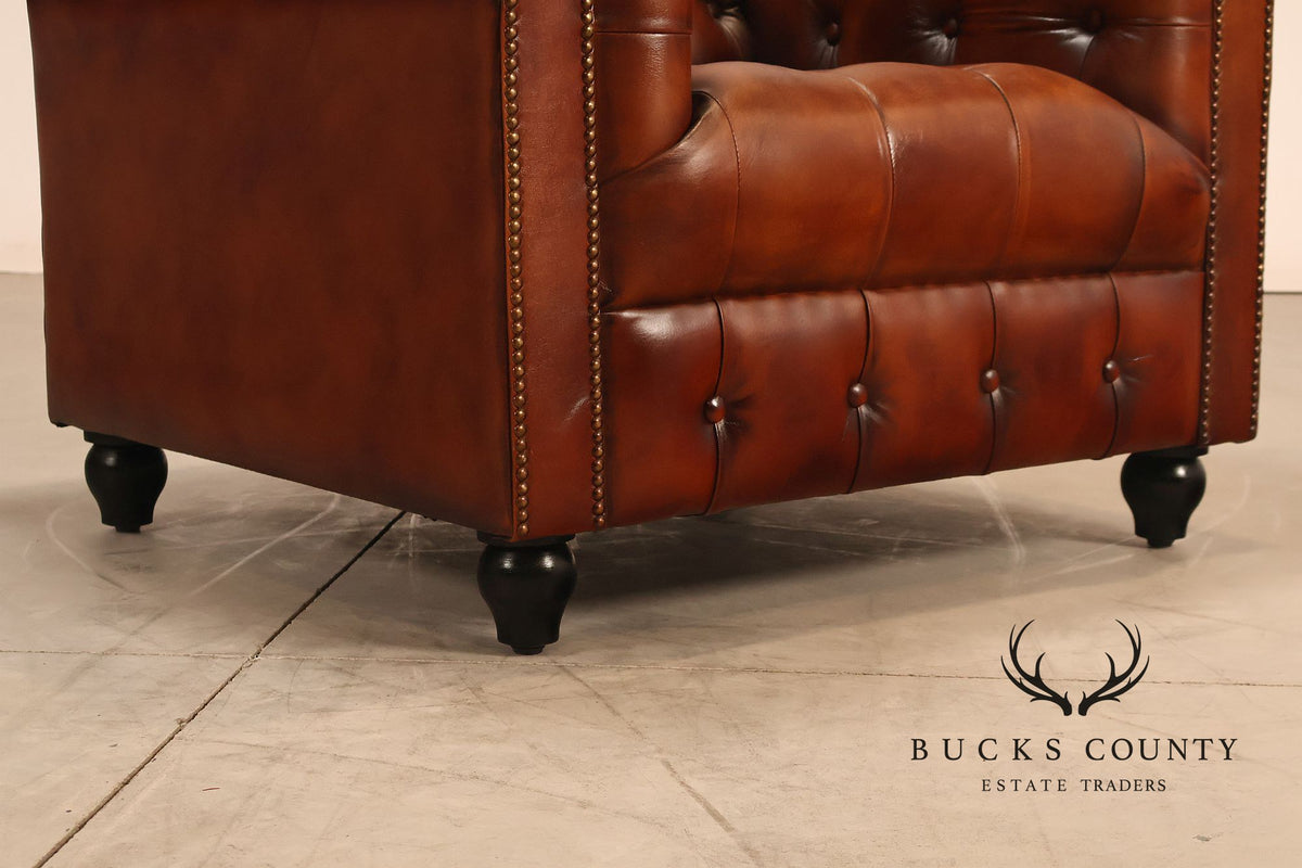 Chesterfield Style Tufted Brown Leather Club Chair