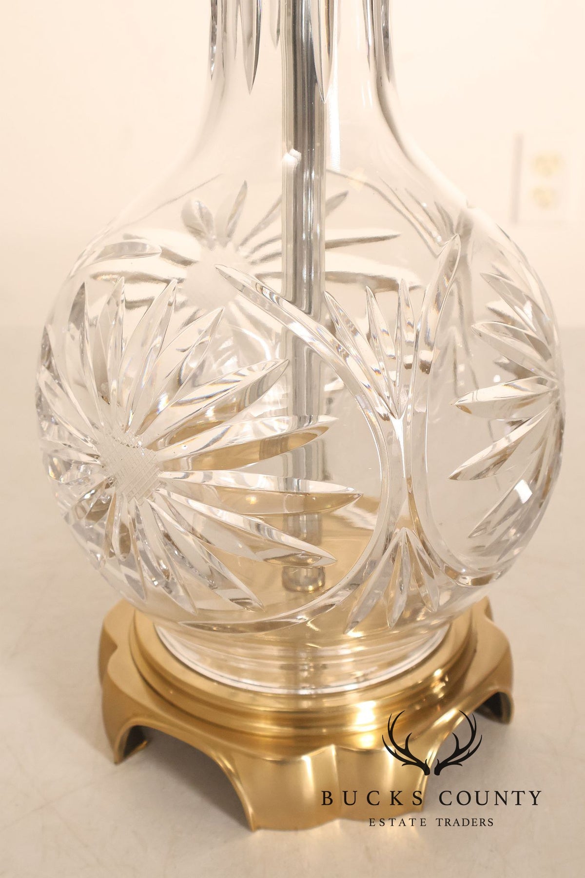 Pair Of Victorian Style Starburst Cut Crystal And Brass Table Lamps