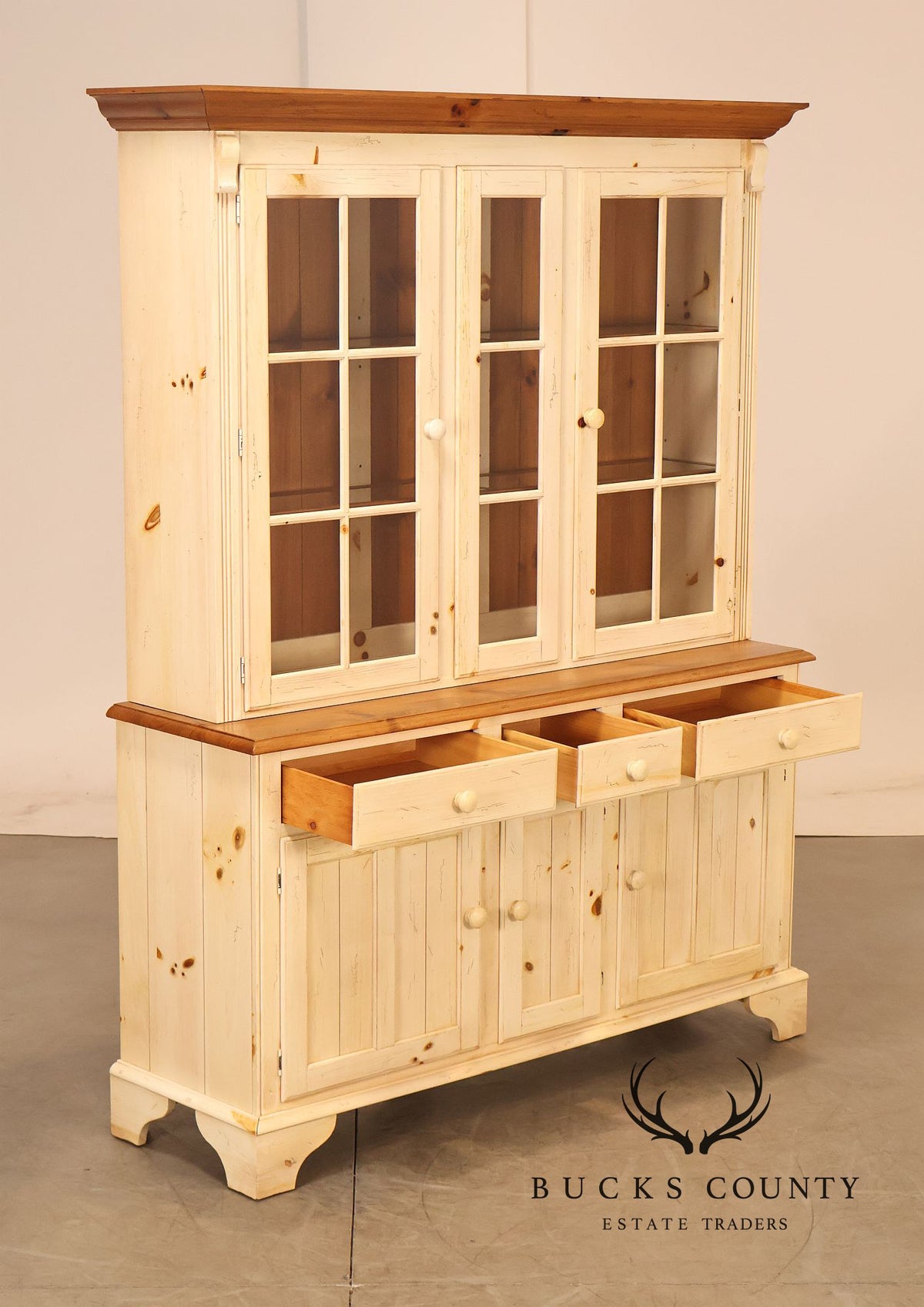 Ethan Allen Distressed Painted Pine China Cabinet