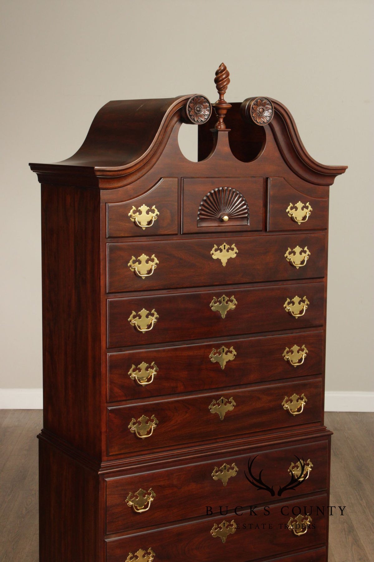 Statton Chippendale Style Cherry Chest on Chest