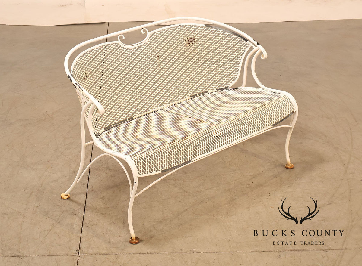 Woodard Wrought Iron Mesh Outdoor Loveseat Bench