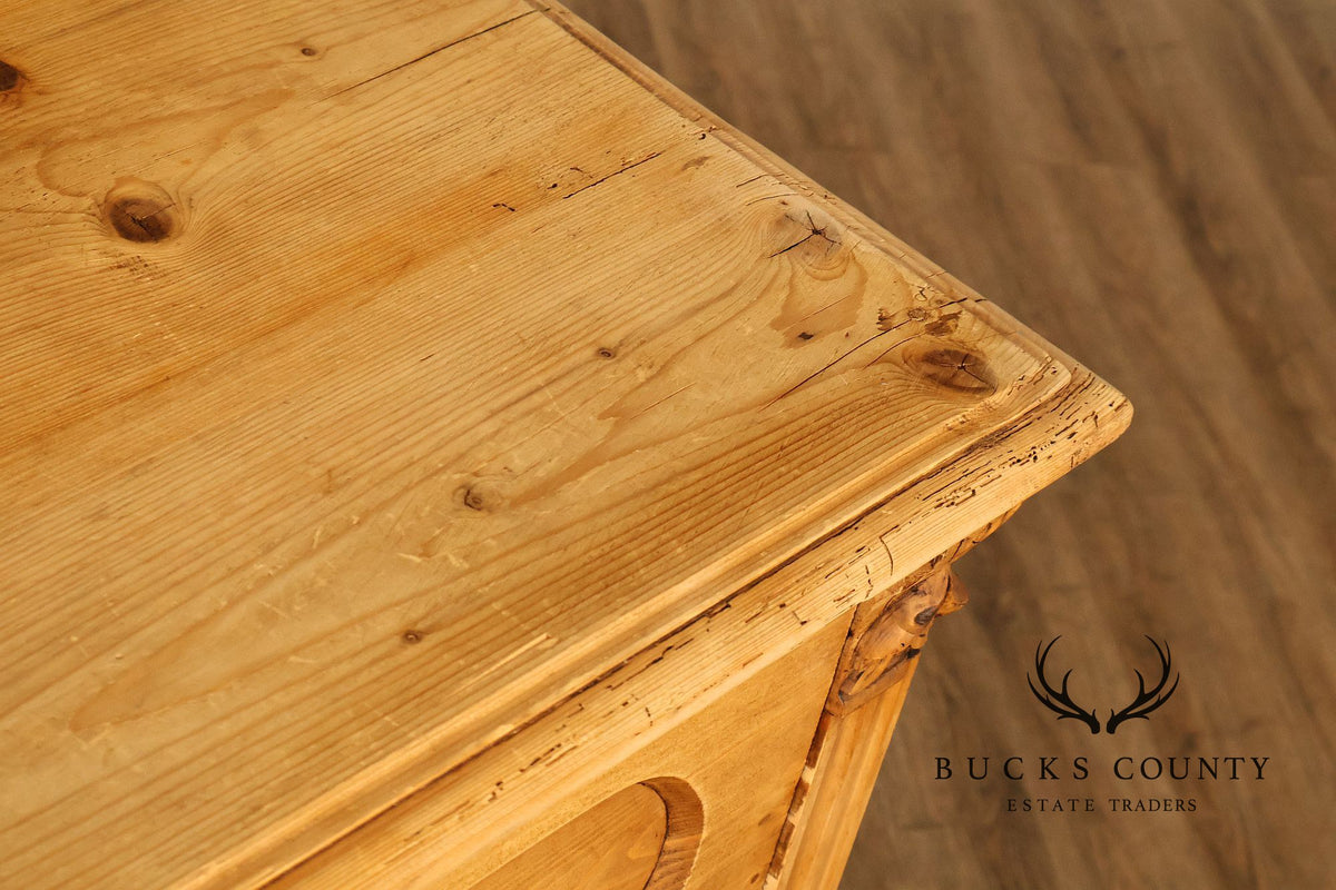 Antique Scottish Pine Chest Of Drawers Dresser With Carved Details