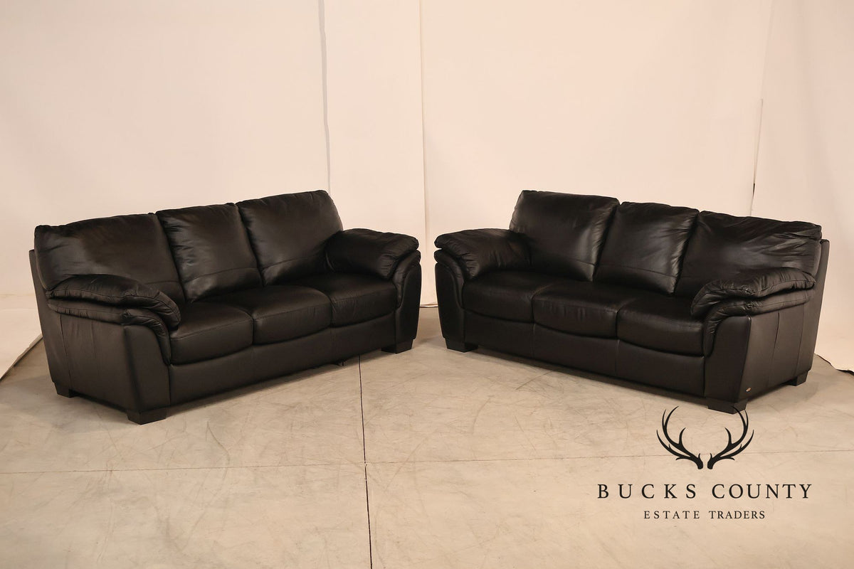 Italsofa Pair of Black Leather Sofas