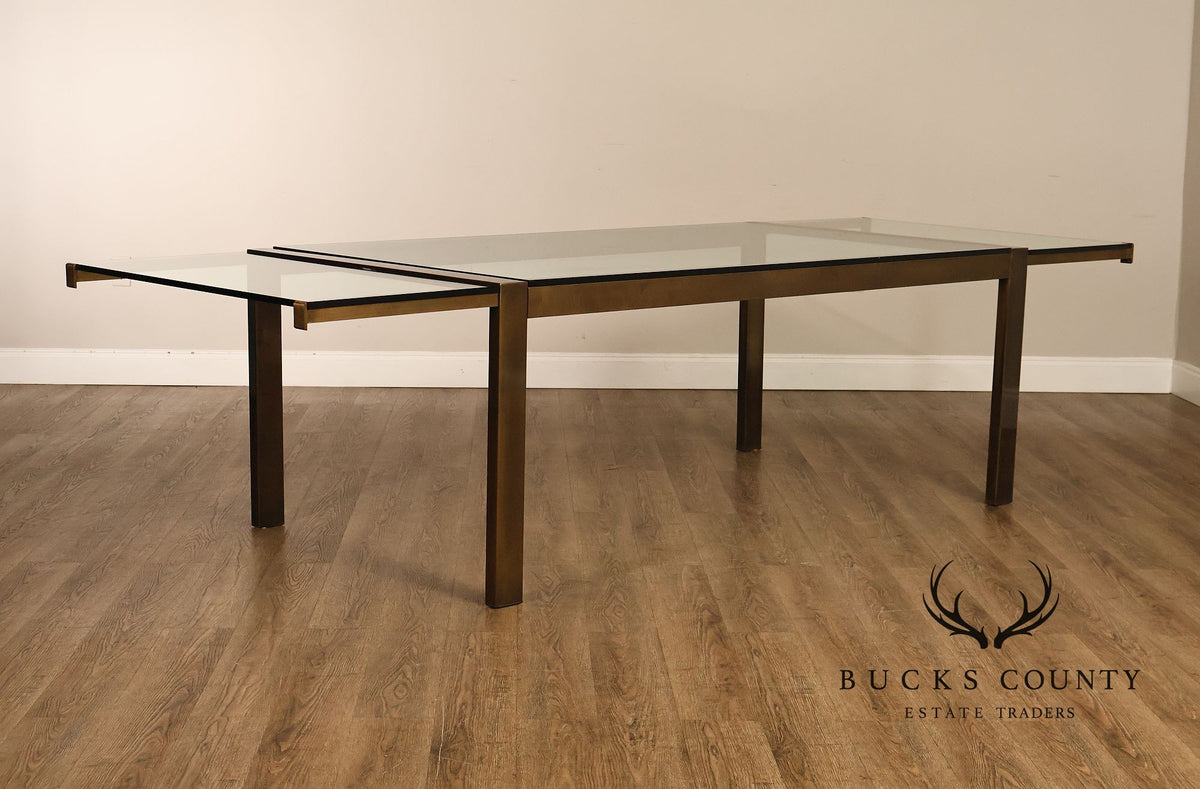 John Stuart Bronze Finish Glass Top Extendable Dining Table