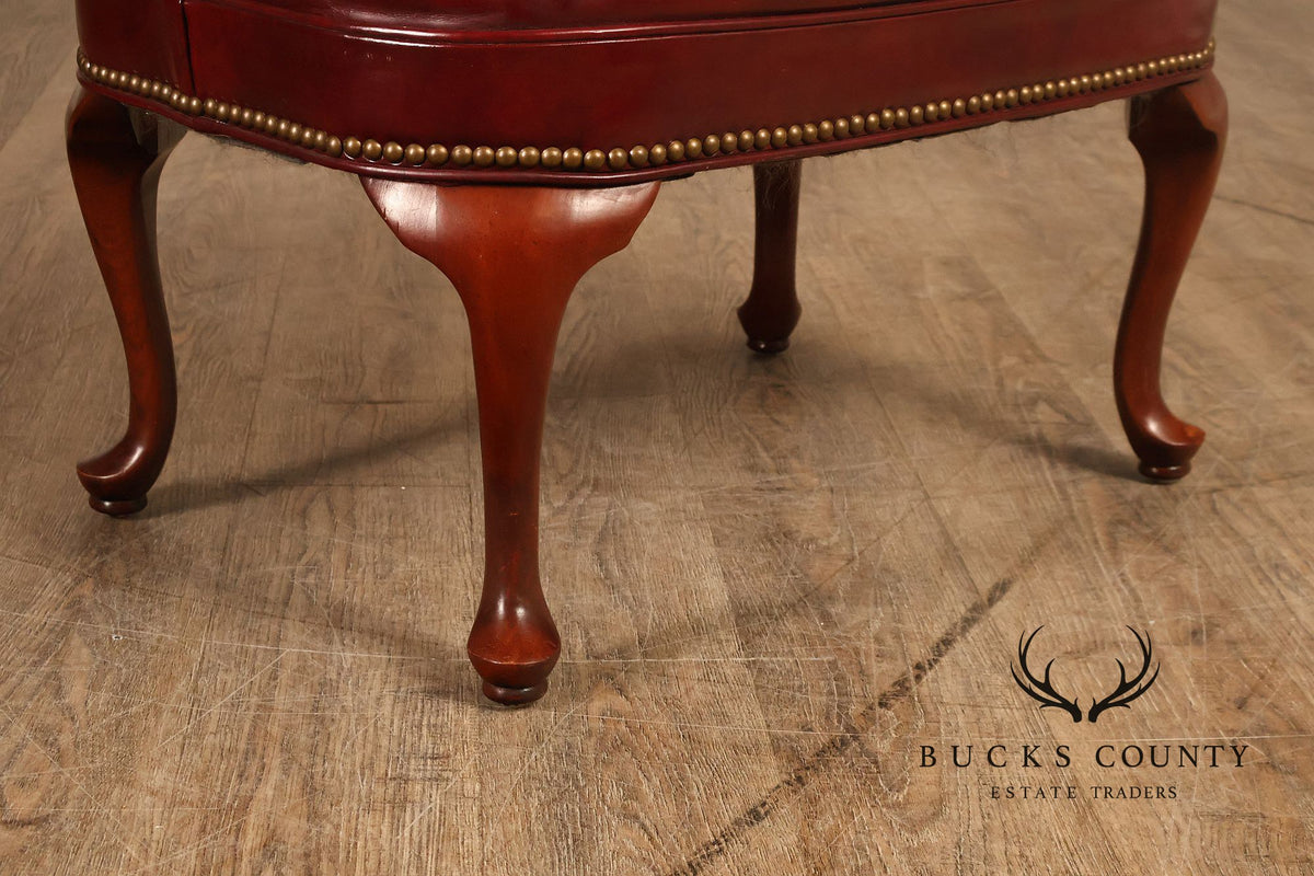 Hickory Chair Queen Anne Style Oxblood Leather Ottoman