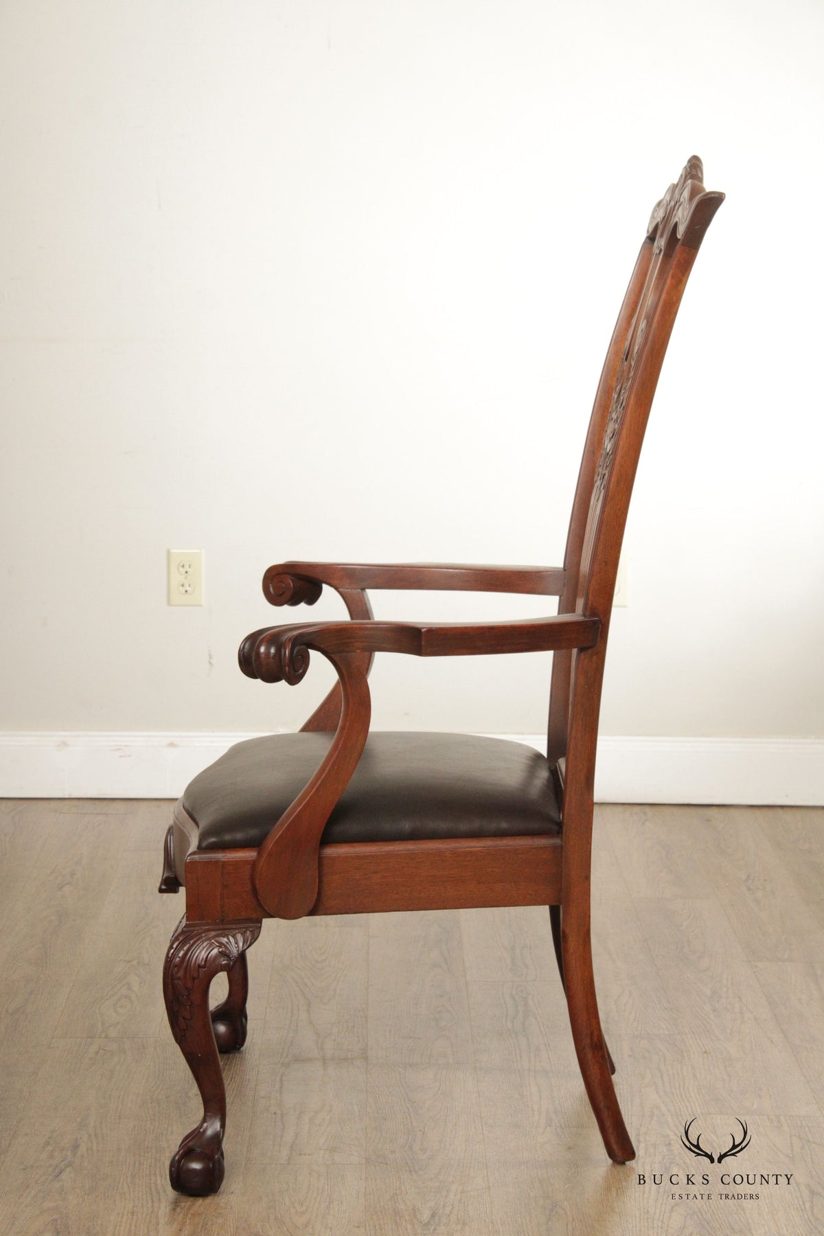 Custom Quality Vintage Chippendale Style Mahogany High-Back Armchair