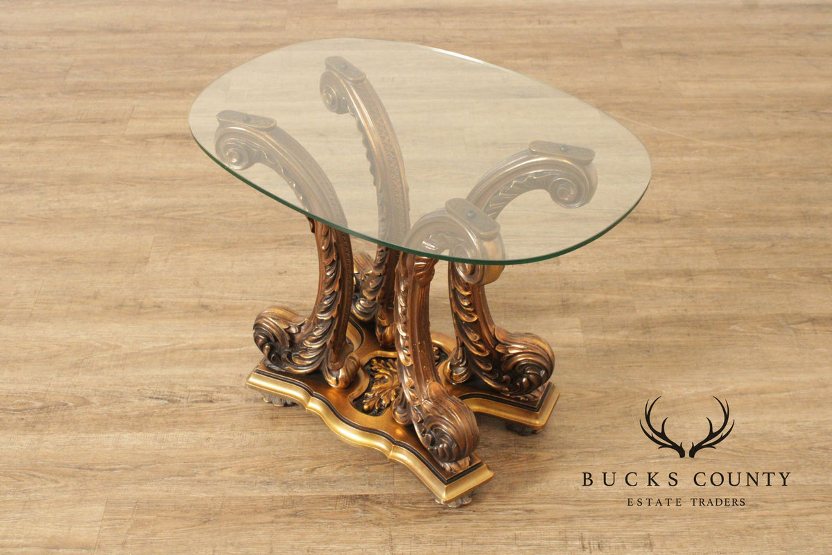 Italian Rococo Style Glass Top Giltwood Side Table