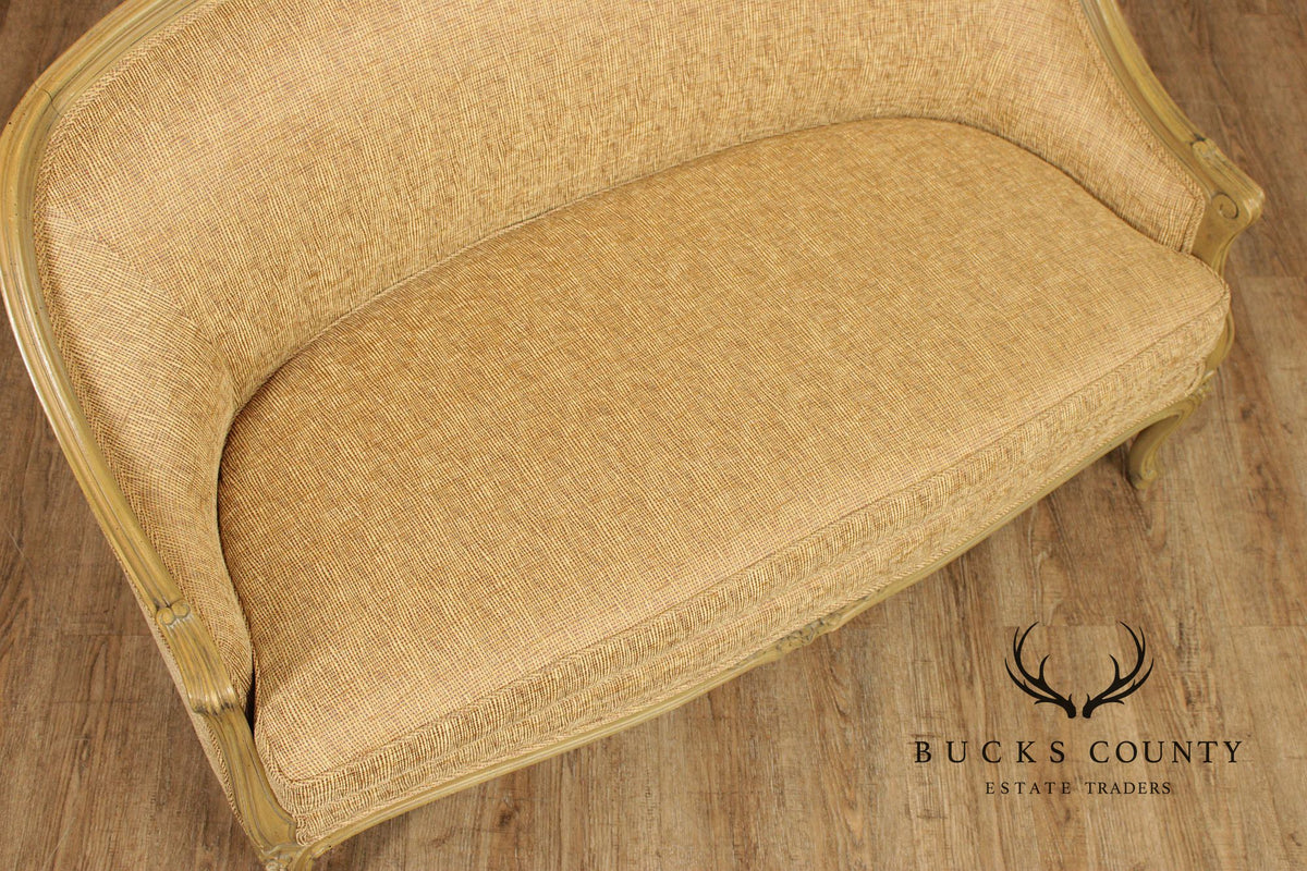 French Louis XV Style Distress Painted Settee Loveseat