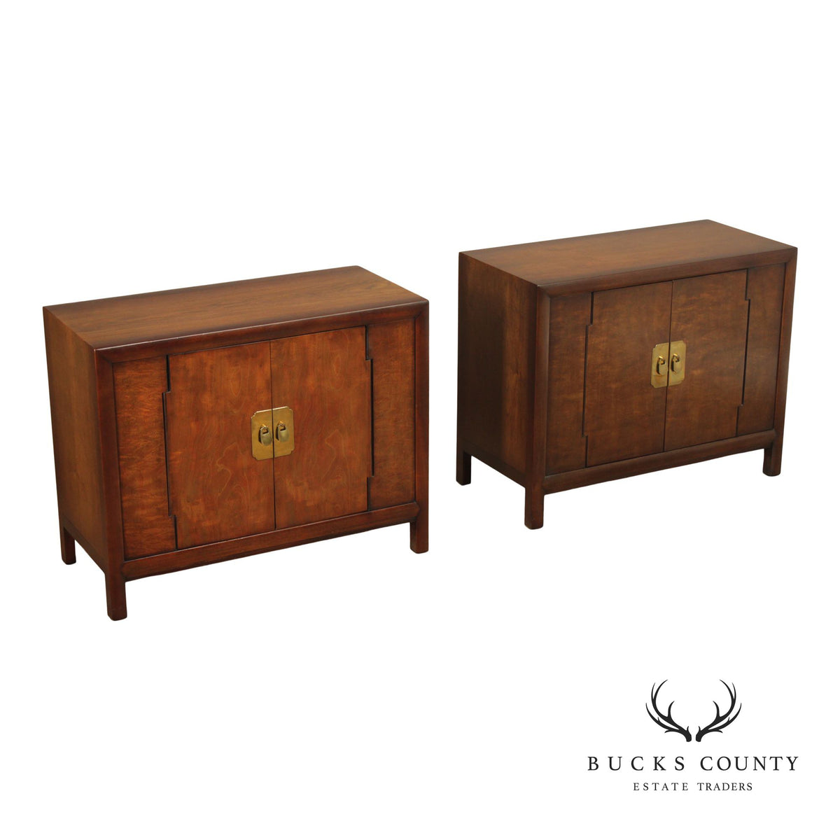 Henredon Asian Style Pair of Walnut Storage Cupboards