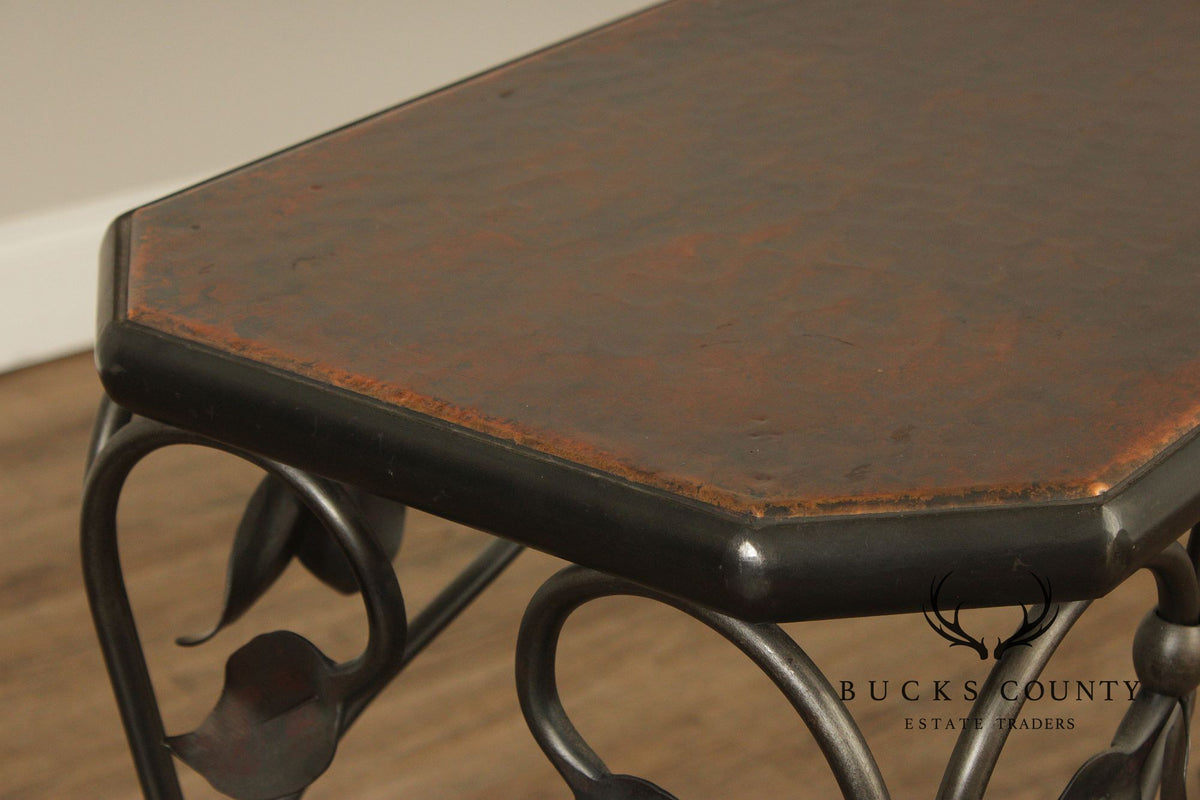 QualityForged Iron and Hammered Copper Top Console Table