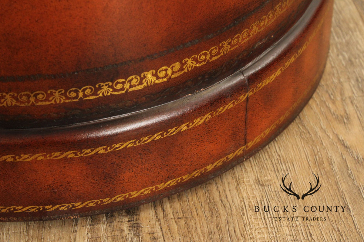Regency Style Leather Wrapped Drum Table