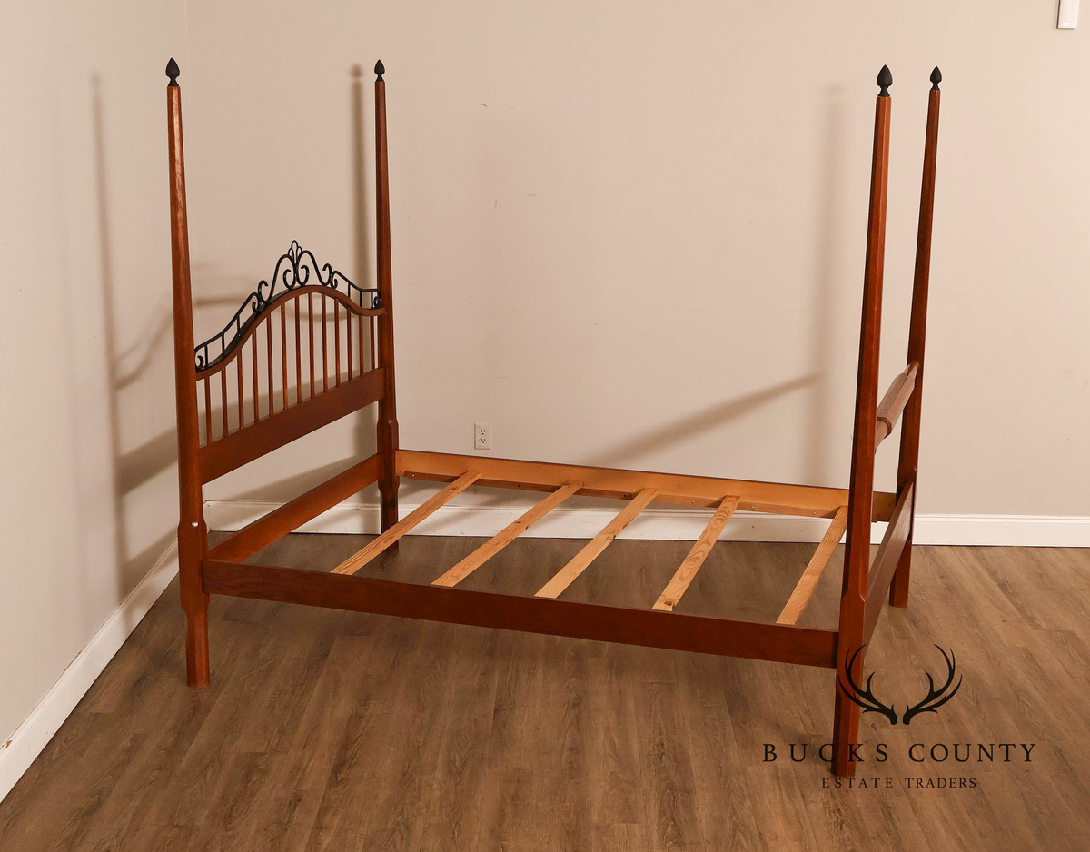 Keller Traditional Solid Oak And Scrolled Iron Queen Poster Bed