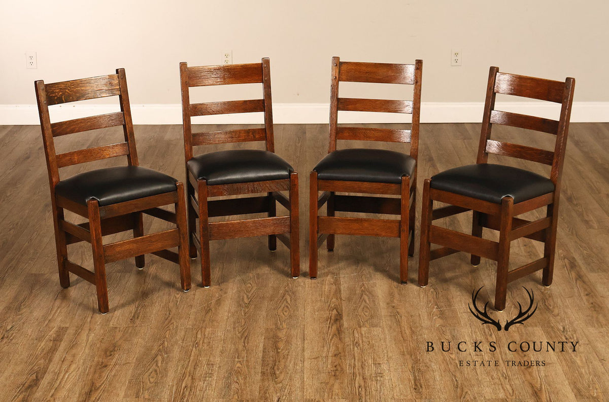 Antique L. & J.G. Stickley Mission Oak Set Of Four Ladder Back Dining Chairs