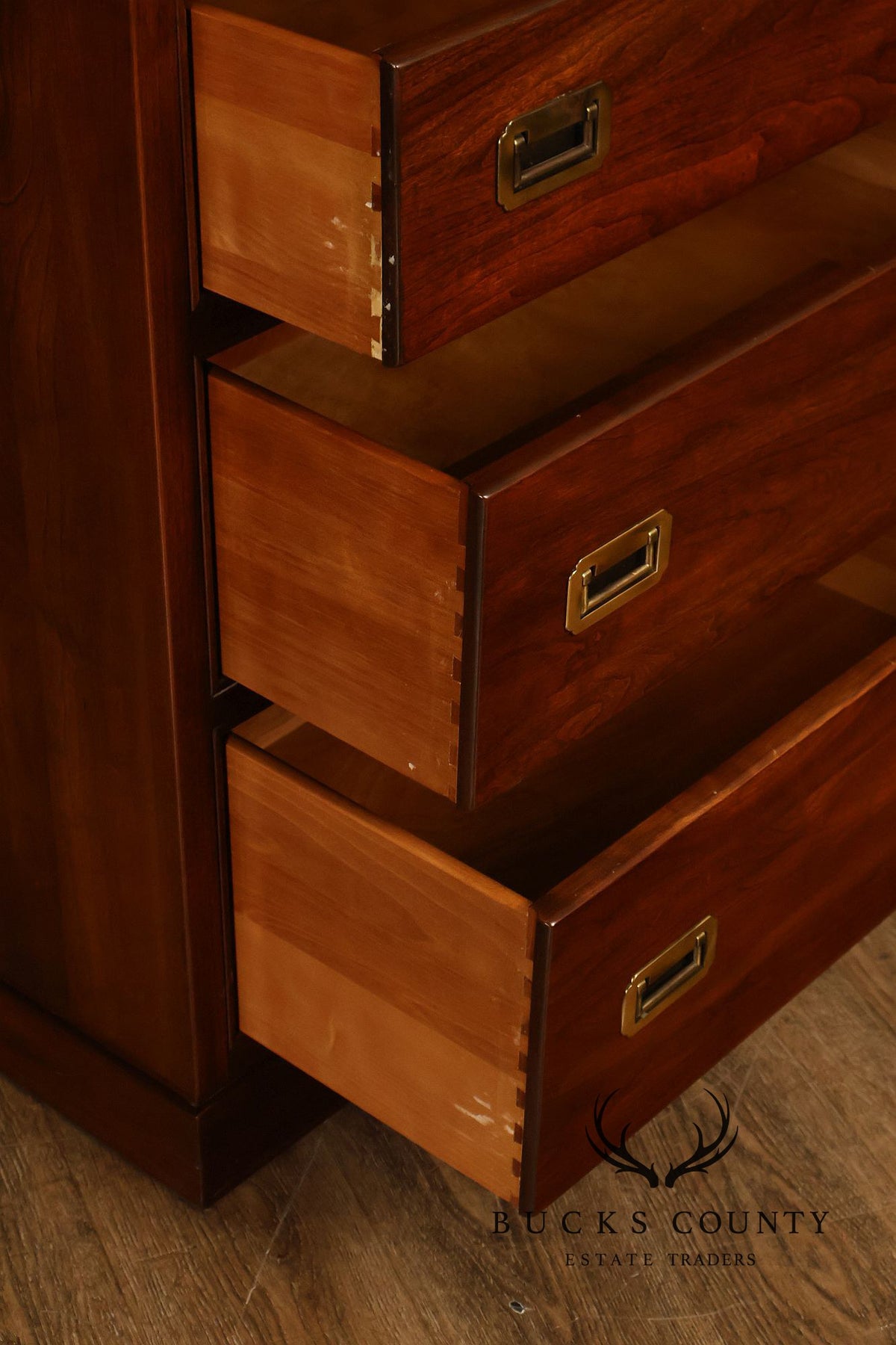 Ethan Allen Campaign Style Pair of Walnut Armoires