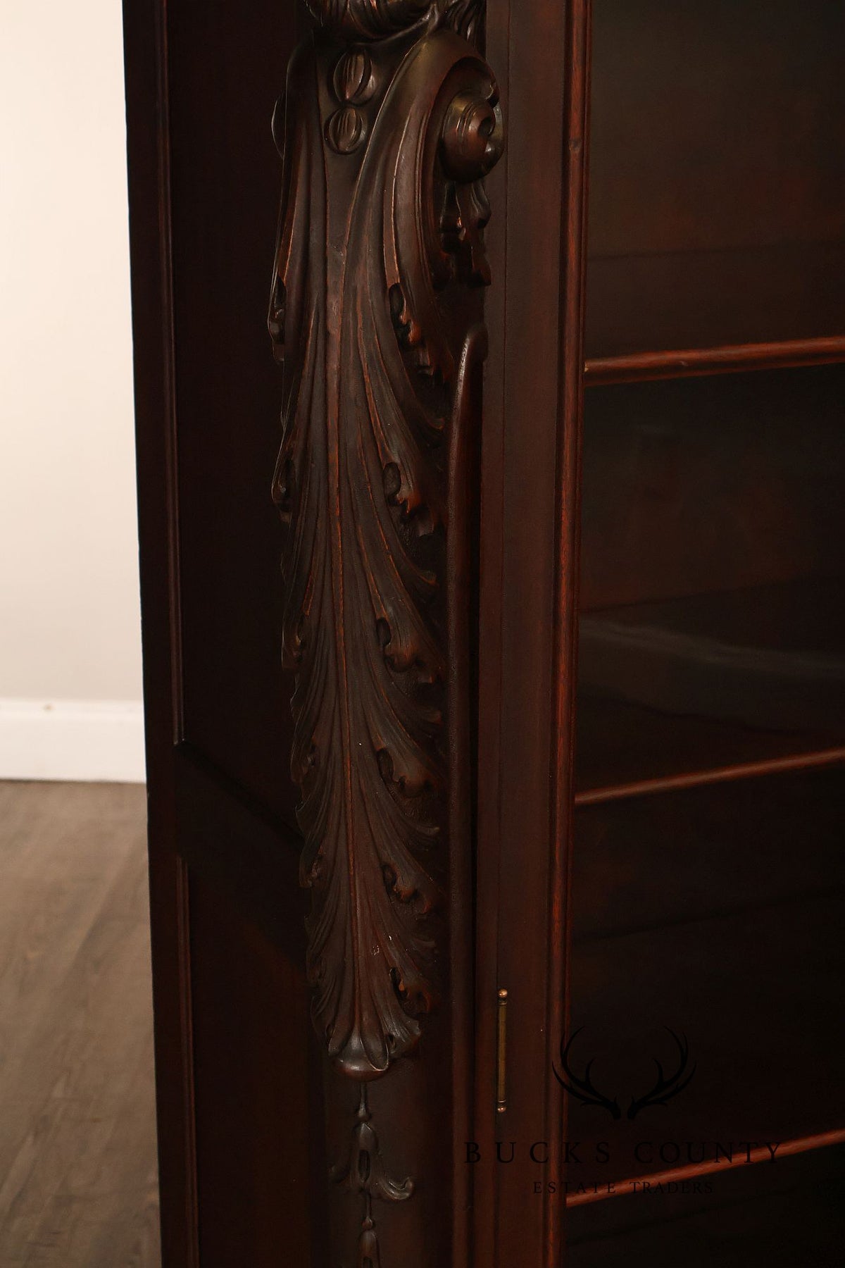 Antique R.J. Horner Lion Carved Mahogany Three-Door Bookcase