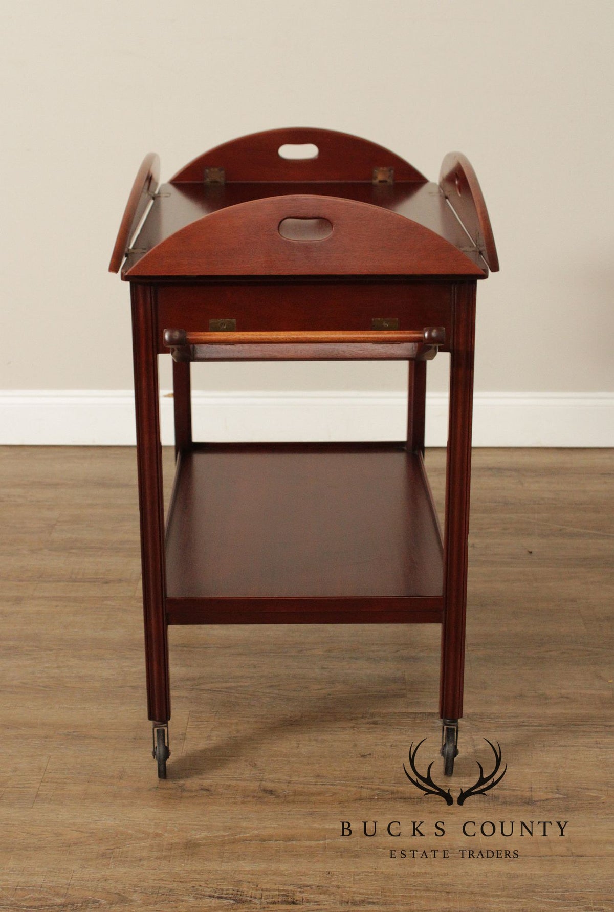 Chippendale Style Vintage Mahogany Butler's Tray Bar Cart
