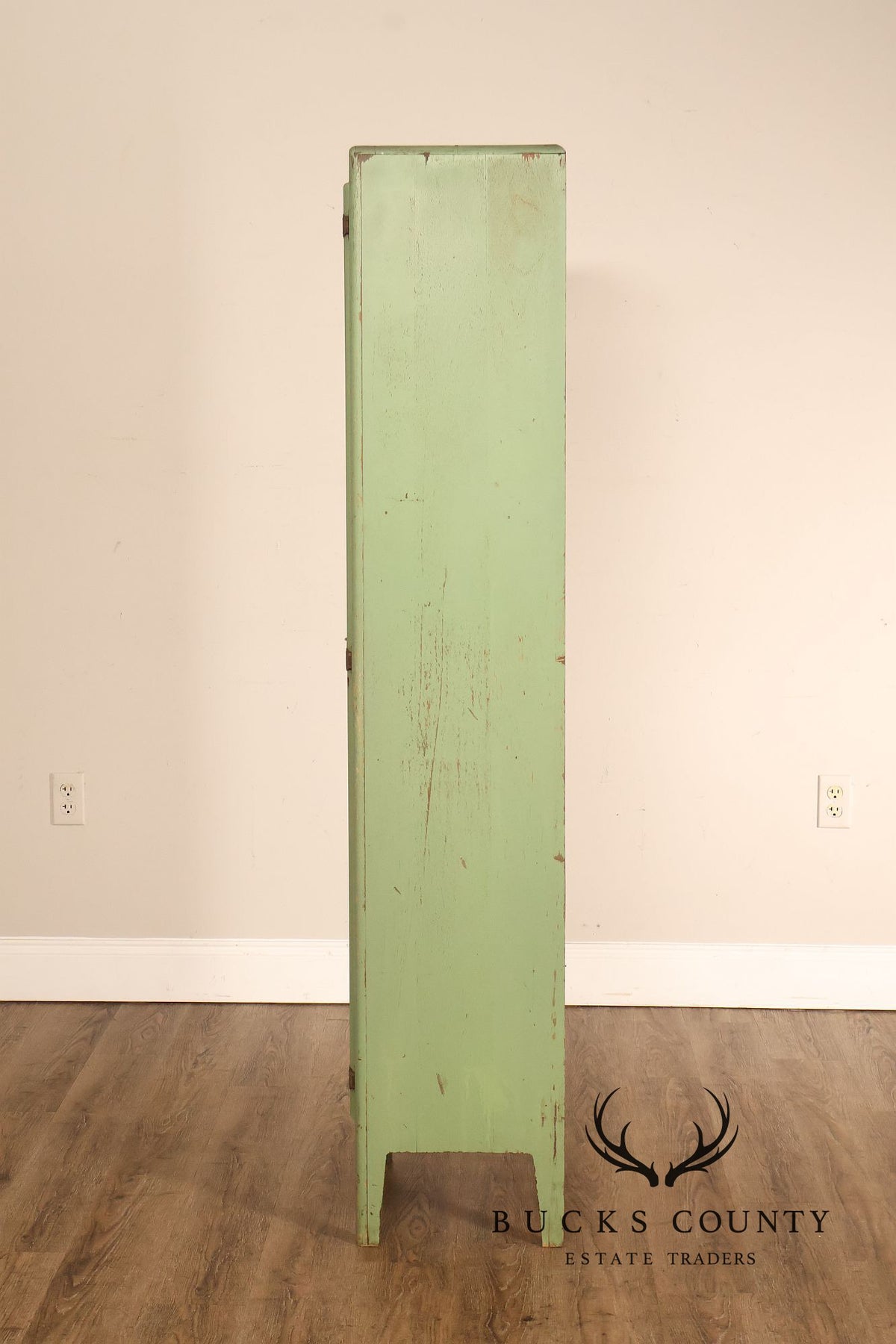Vintage Painted Green Primitive Tall Storage Chimney Cabinet