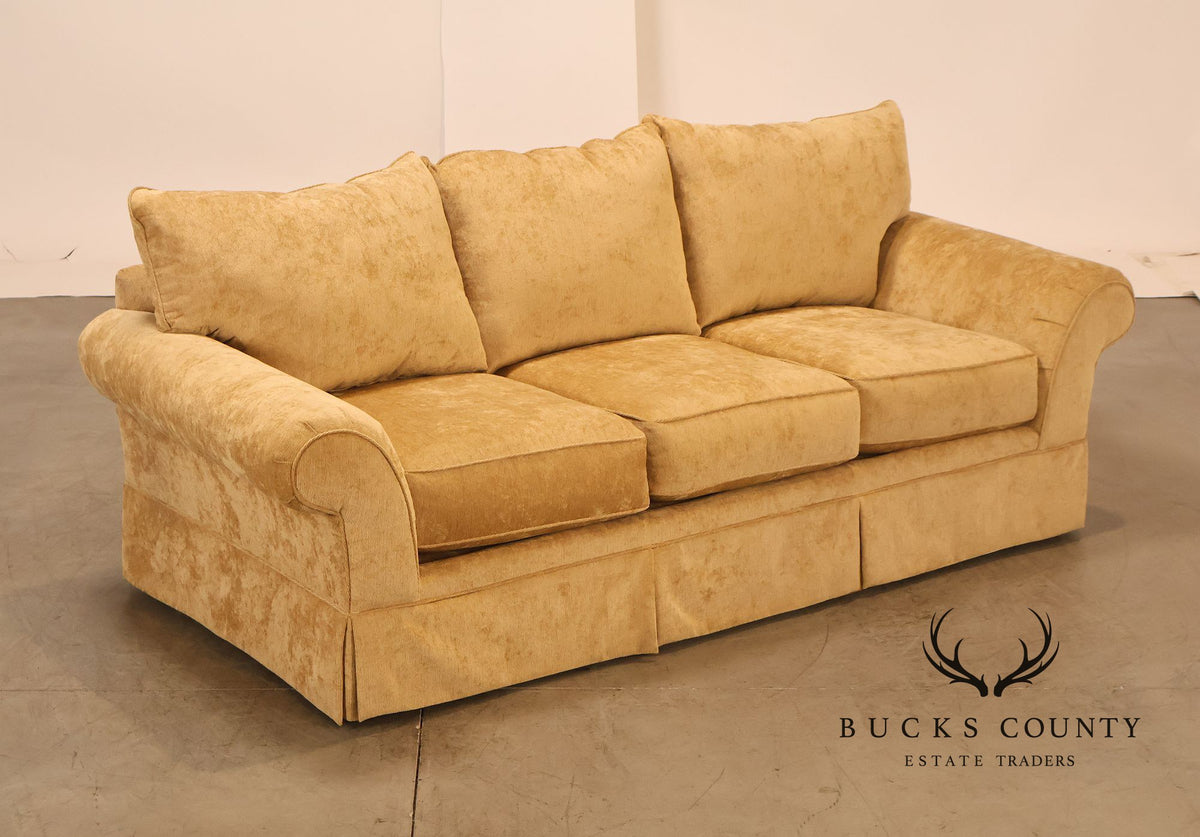 Traditional Gold Chenille Upholstered Three Cushion Sofa