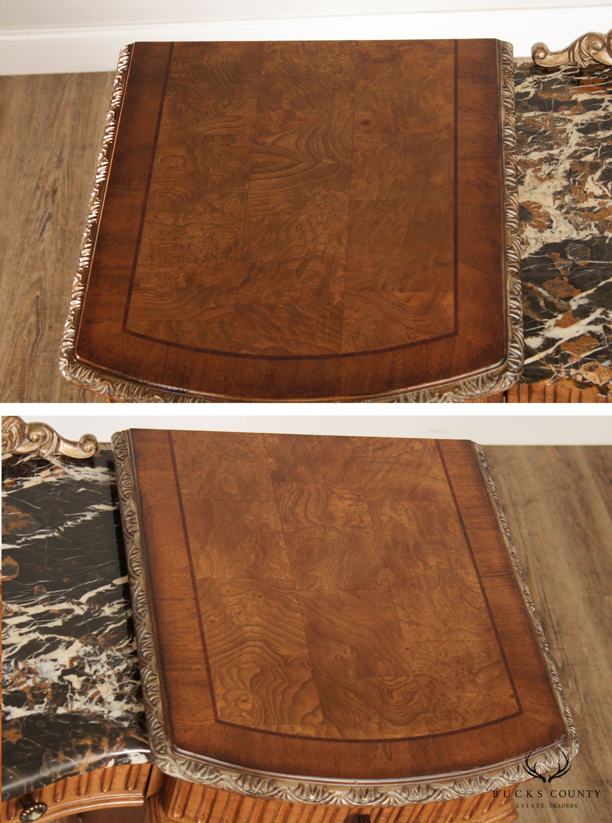 Schnadig Burl Wood French Style Marble Top Sideboard