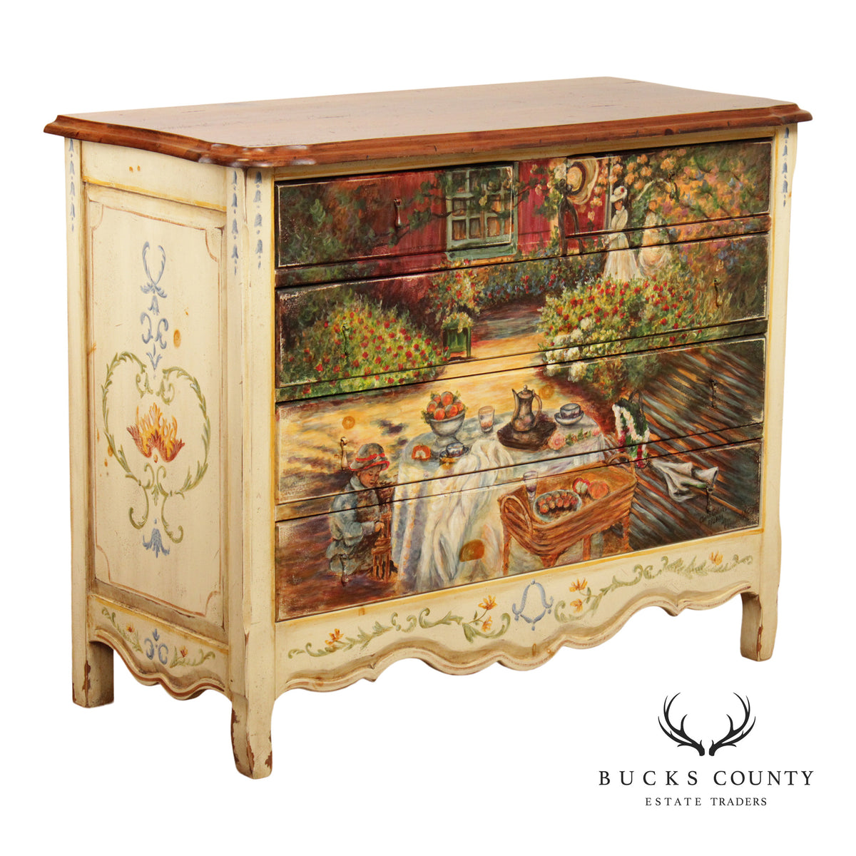 Habersham Claude Monet Collection Hand Painted French Provincial Chest Of Drawers