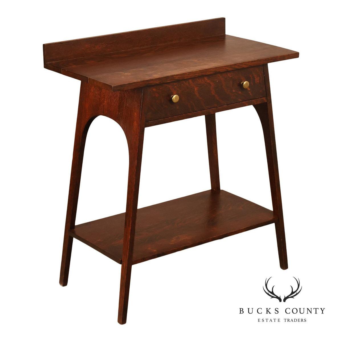 Antique Arts And Crafts Style Solid Oak Console Table With Drawer