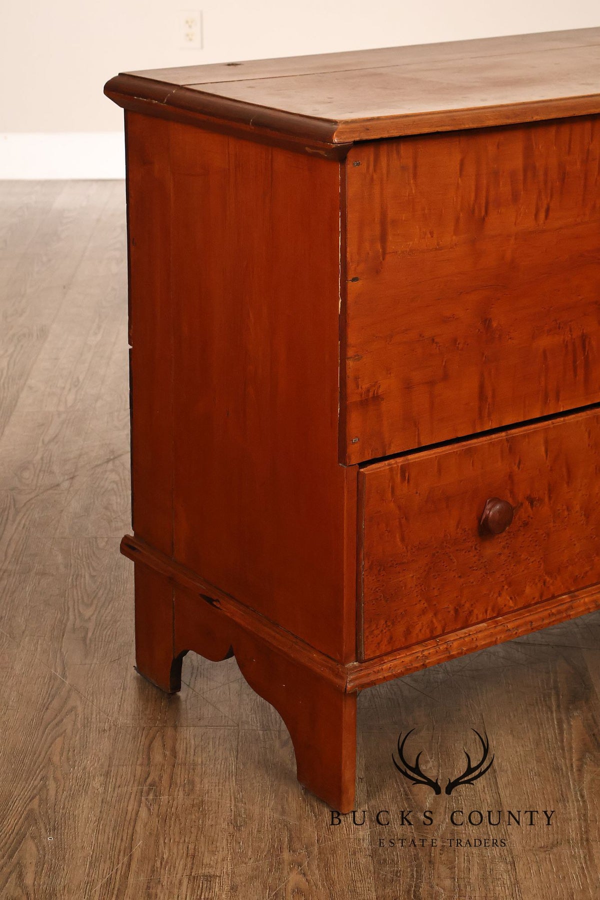 Antique American Country Birdseye Maple Blanket Chest With Lower Drawer