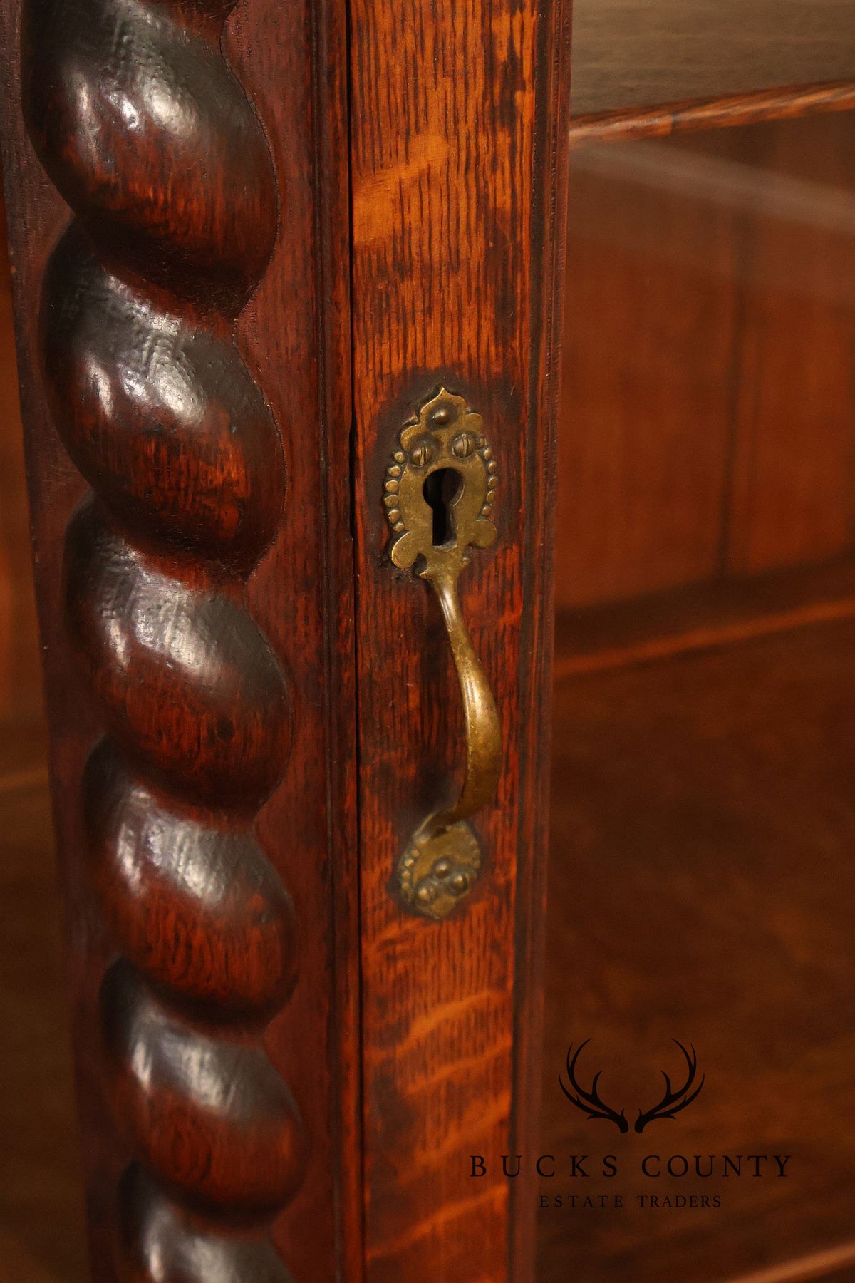 Antique Barley Twist Oak Glass Display Cabinet