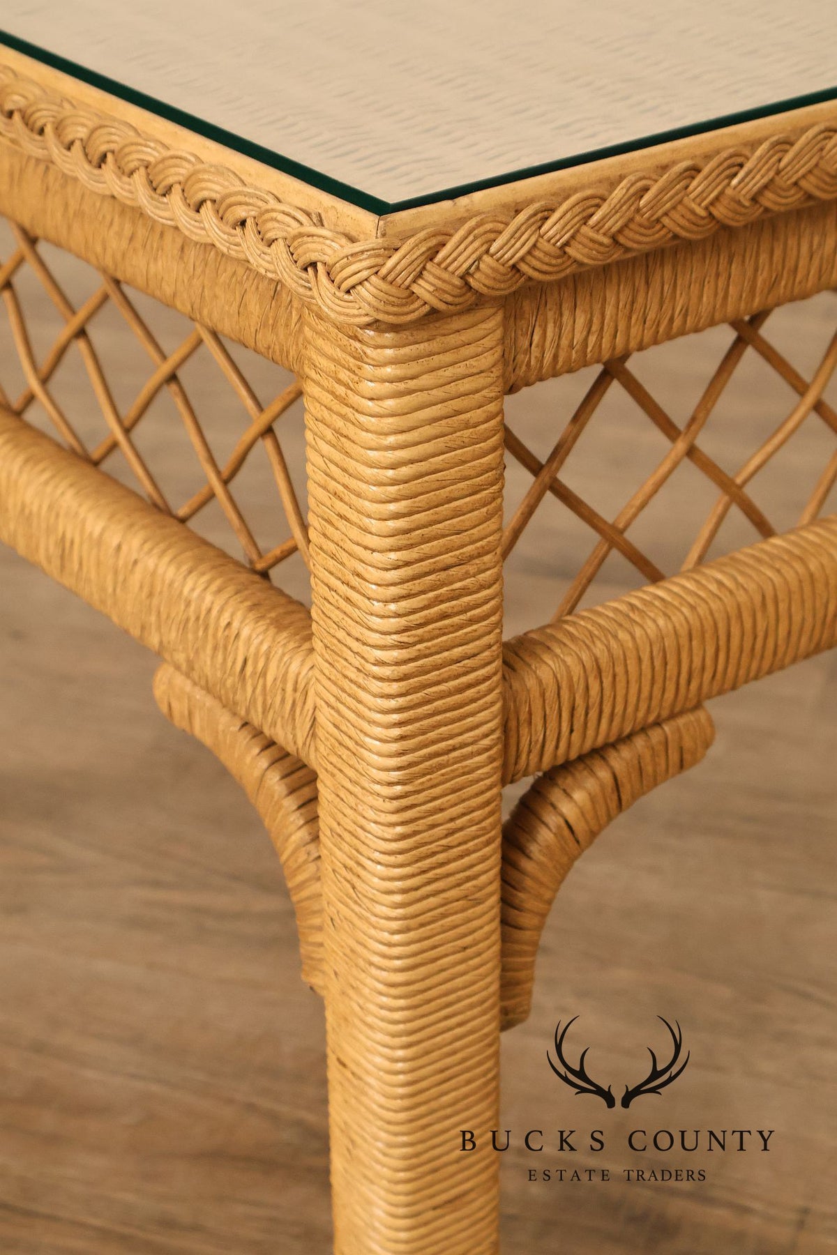 Lexington Henry Link Glass Top Wicker Side Table