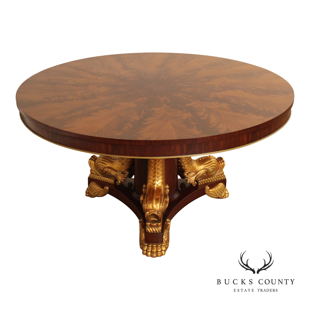 John Widdicomb Rococo Style Partial Gilt Round Mahogany Center Table