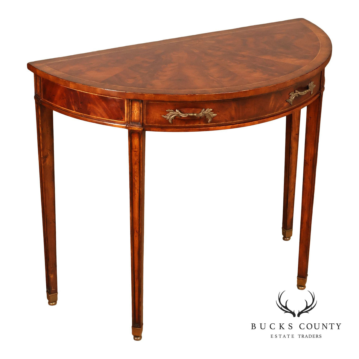Jonathan Charles Inlaid Mahogany Demilune Console Table