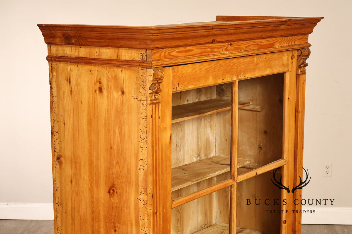 European Country Pine Glass Door Display Cabinet