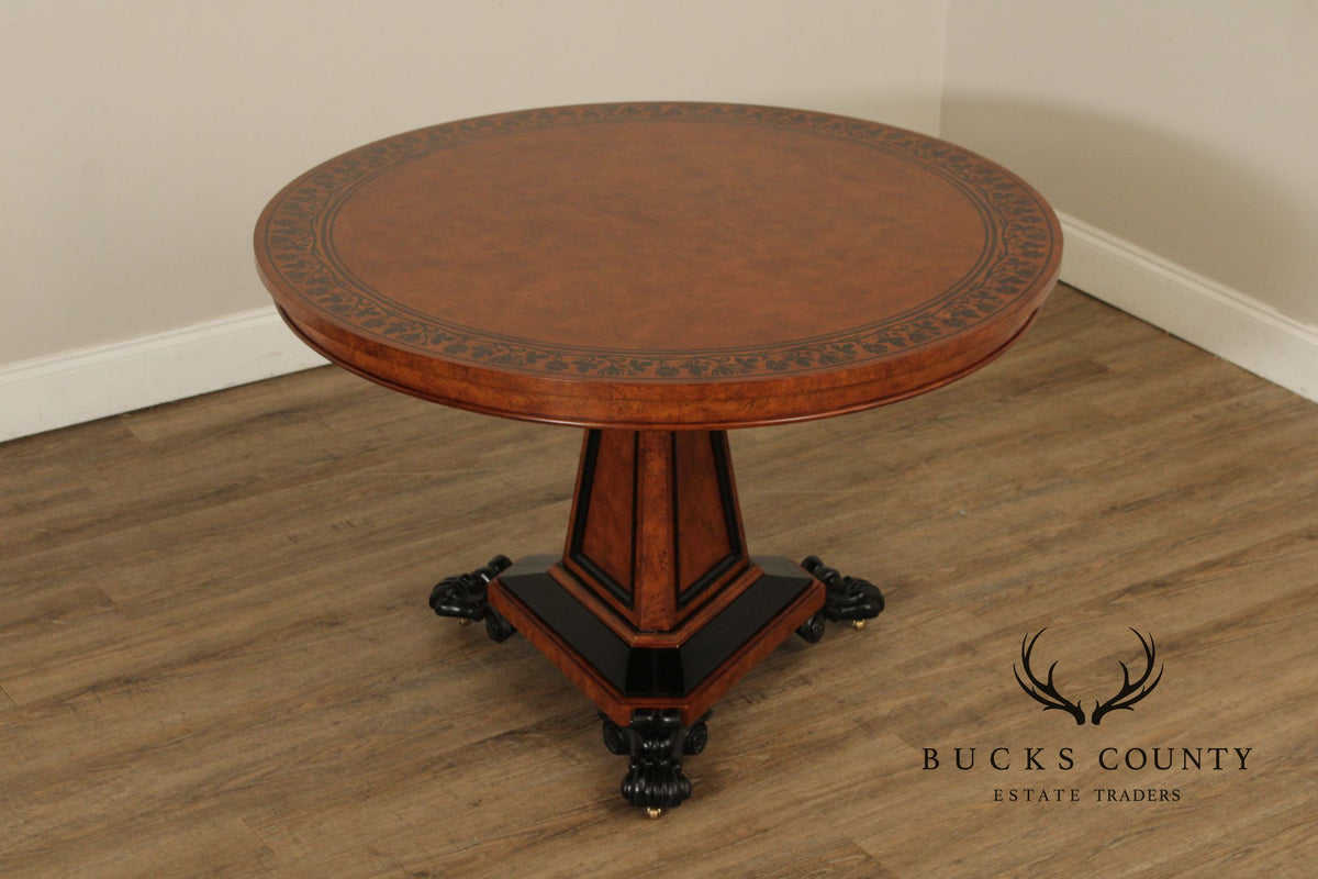 Baker Stately Homes Burlwood Round Inlaid Center Tabe