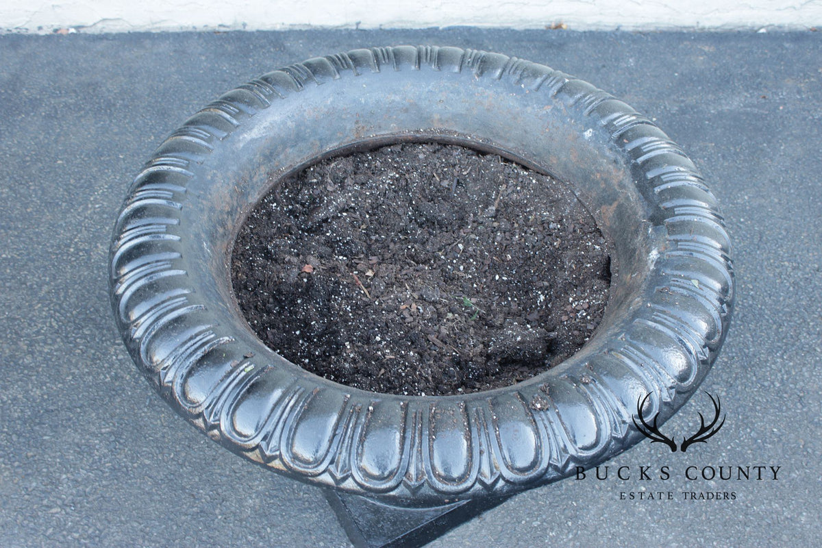 Large Cast Iron Pair Of Garden Urn Planters