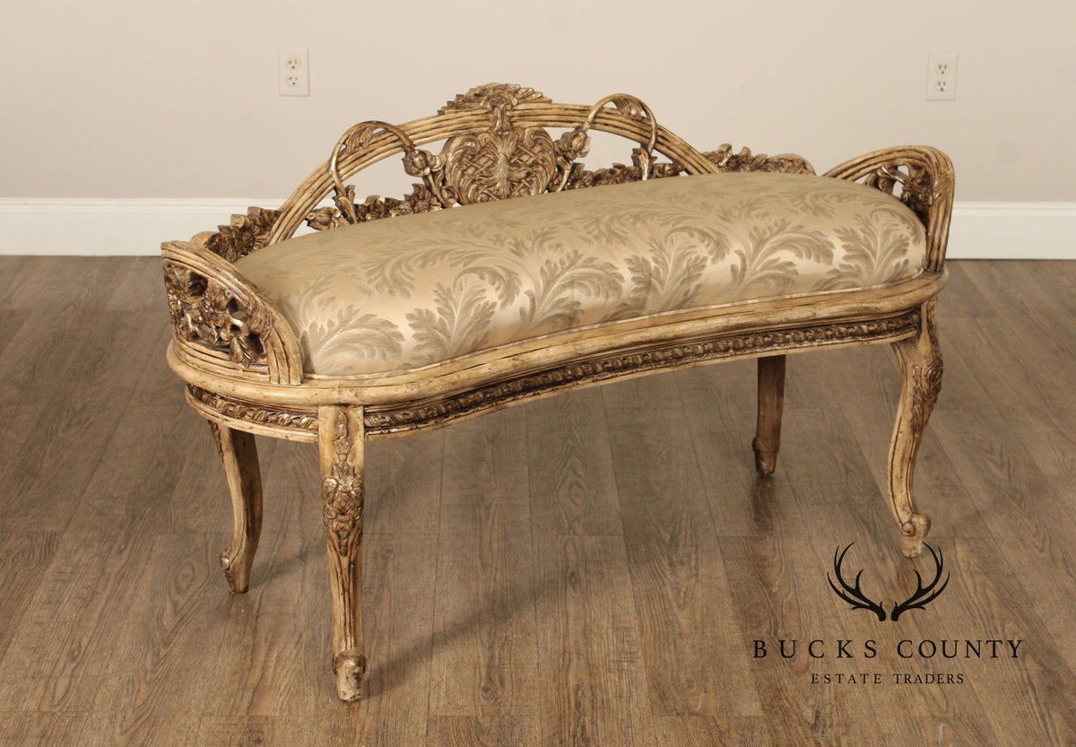 Italian Rococo Style Antiqued Window Bench