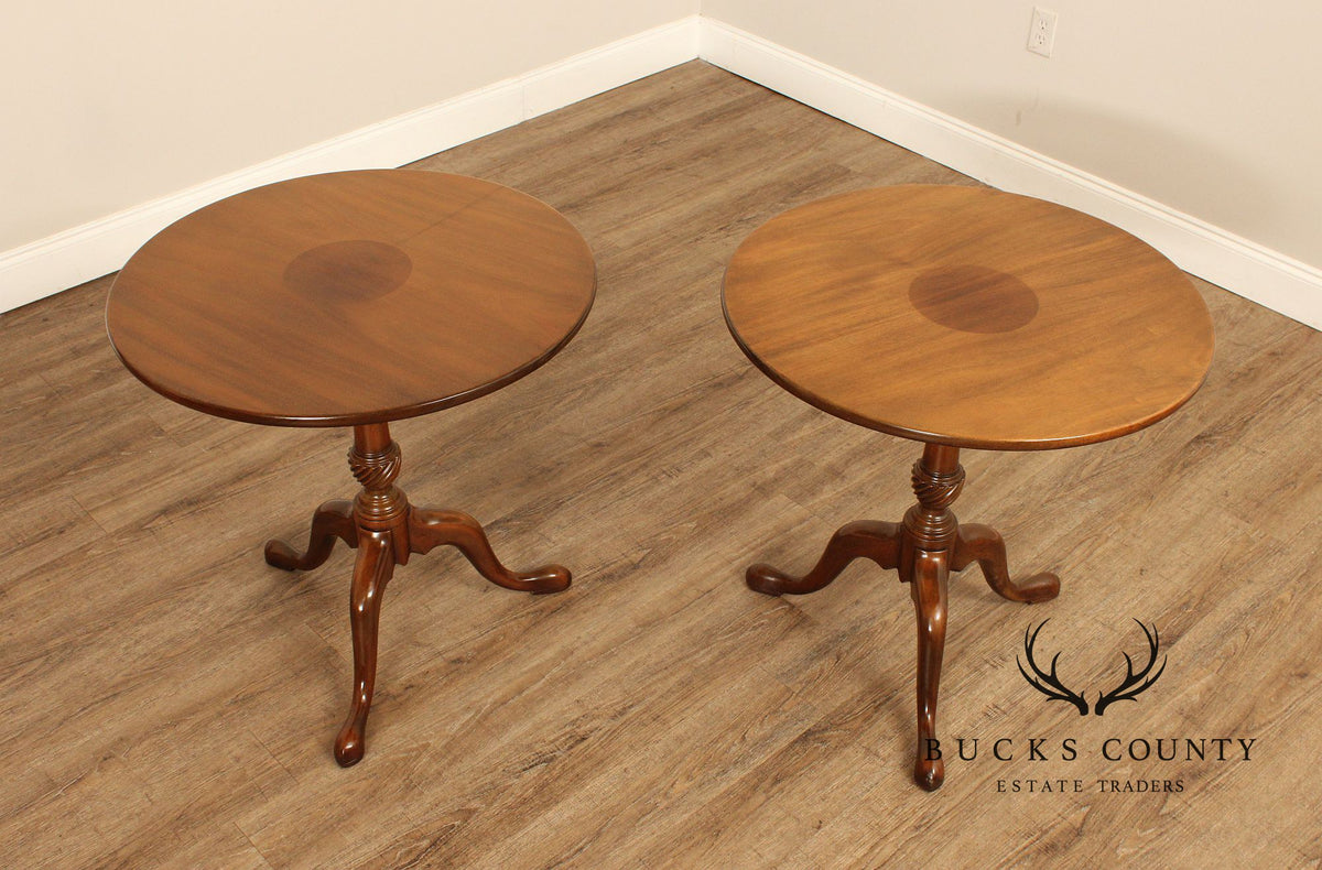 Pair of Kittinger Historic Newport Mahogany Tilt-Top Pedestal Tables