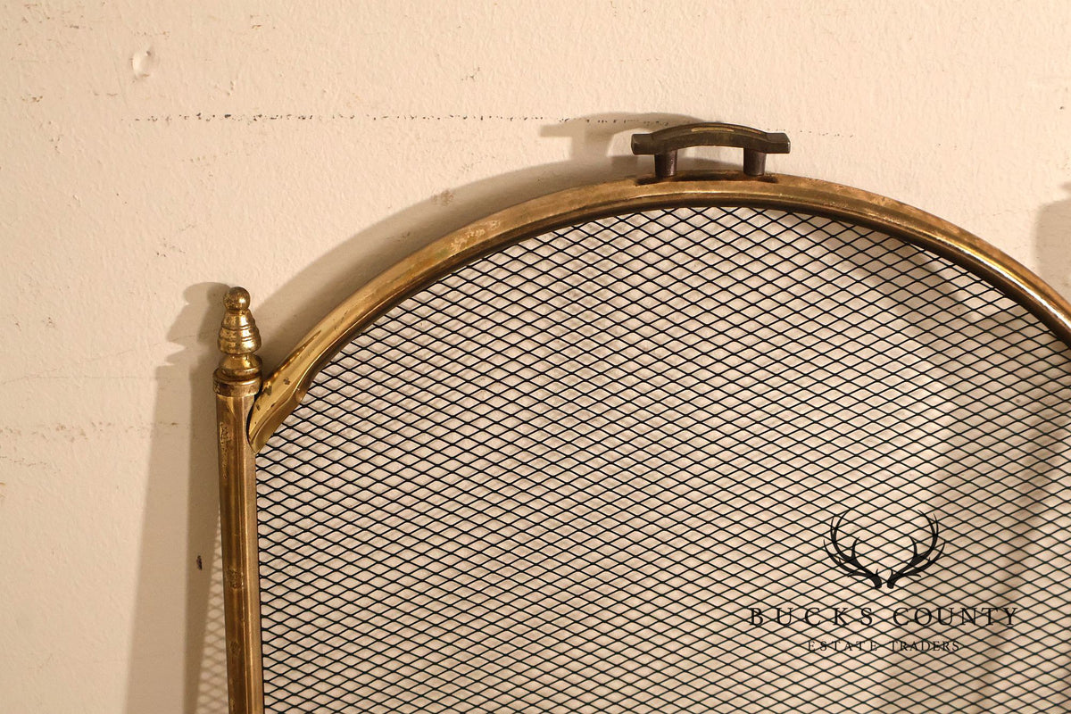 Vintage Brass Three-Panel Fireplace Screen