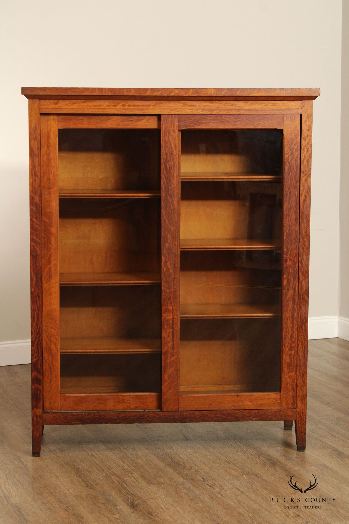 Antique Mission Oak Sliding Glass Door Bookcase