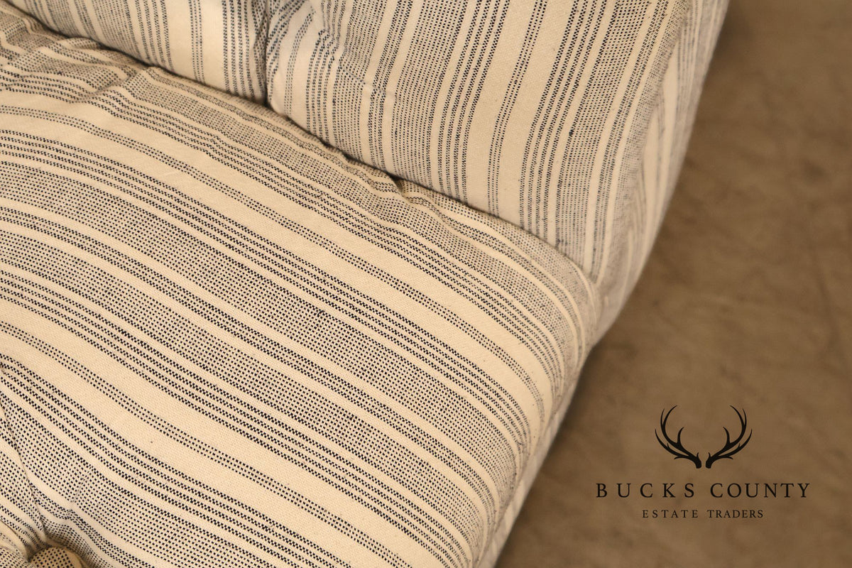 Cambridge Collection Tufted Blue And White Striped Upholstered Sofa